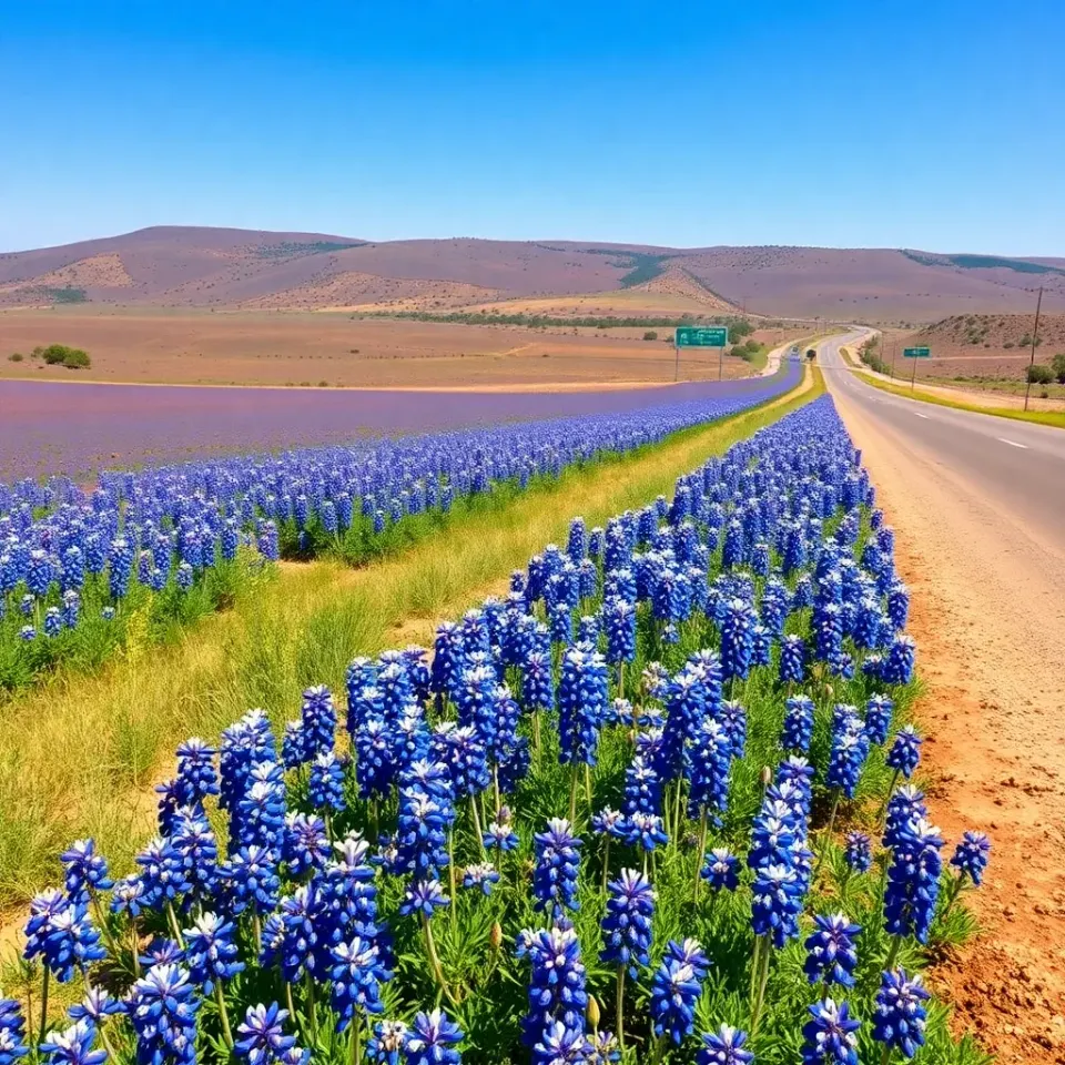 Texas bluebonnets along the Ennis Bluebonnet Trail near Fort Worth