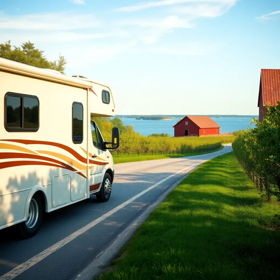 Class C motorhome touring Door County, Wisconsin