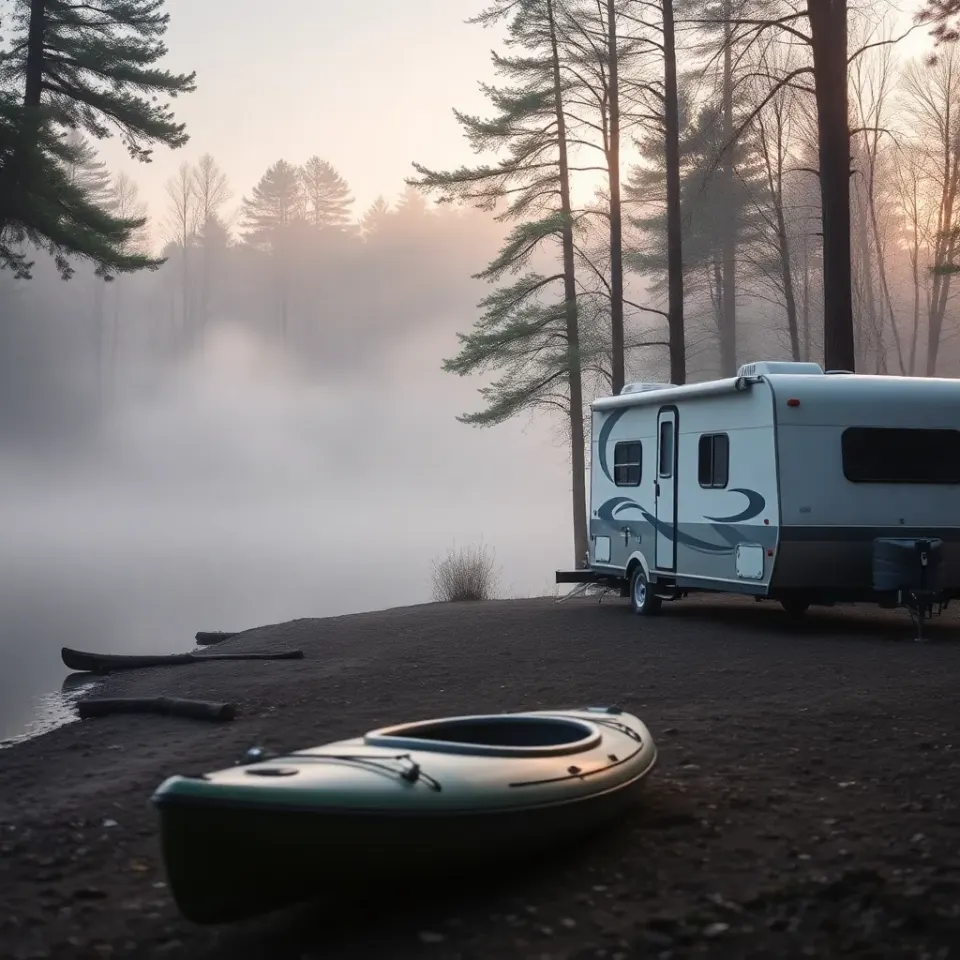 Lakeside campsite at Sleepy Hollow State Park near Lansing