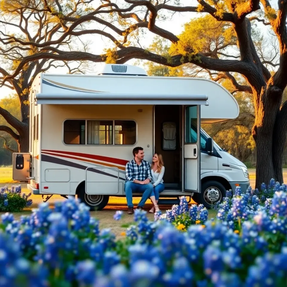 Family enjoying RV lifestyle in Texas Hill Country near San Antonio