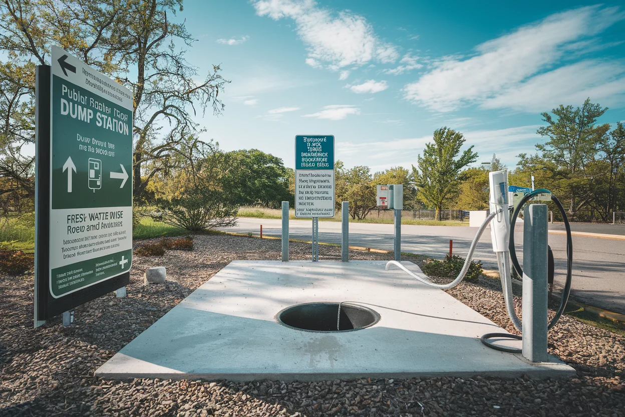 Public RV dump station with clear signage and instructions for users